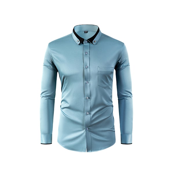 Herrskjortor Långärmad Business Casual Knappskjorta Blue 41
