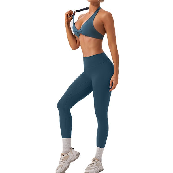 Tränings-BH för kvinnor, rygglös halter-bh för fitness Blue S