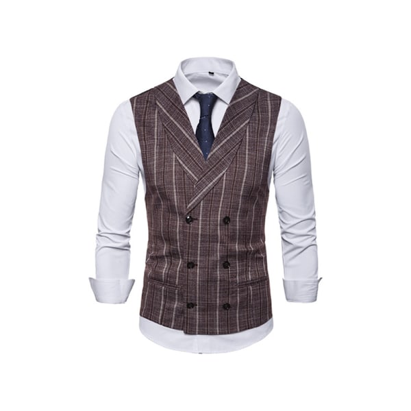 Herrar Väst i Randigt Tyg, Slim Fit, Formell Klädväst, Dubbelknäppt, Business Väst Coffee M