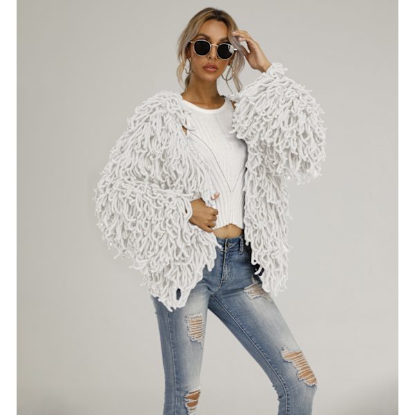 Plush Kjoljacka för Kvinnor Höst och Vinter White XL