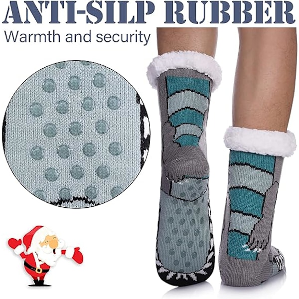 Mænds Varme Slippersokker Bløde Hyggelige Fuzzy Fleeceforet Vinter Anti-Slip Indendørs Jule Sokker Blue