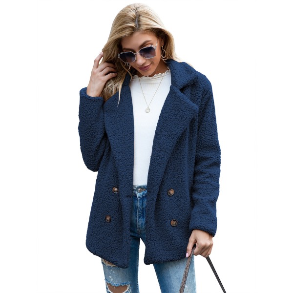 Dame Faux Shearling Shaggy Oversized Shacket Jakke Blue M