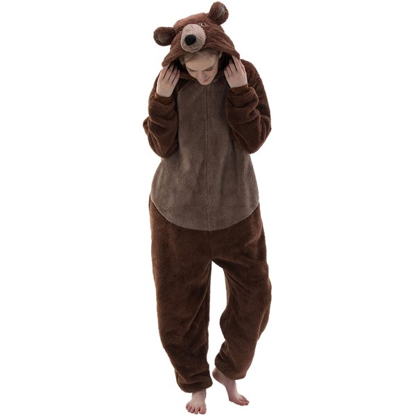 Unisex Voksen Sleepwear med Lomme Løse Tykke Pyjamas Brown XXL