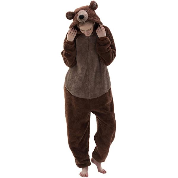 Unisex Vuxen Sovkläder med Fickor Lösa Tjocka Pyjamas Brown L