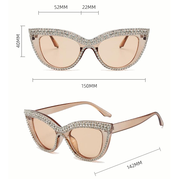 Dam Cat Eye Solglasögon med Glittrande Kristaller UV-Skydd Rhinestone Solglasögon coffee