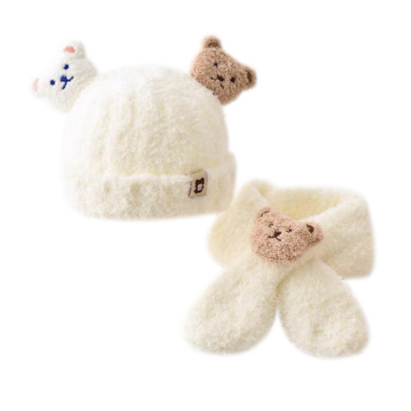 2 st Baby vintermössa Scarf Set white