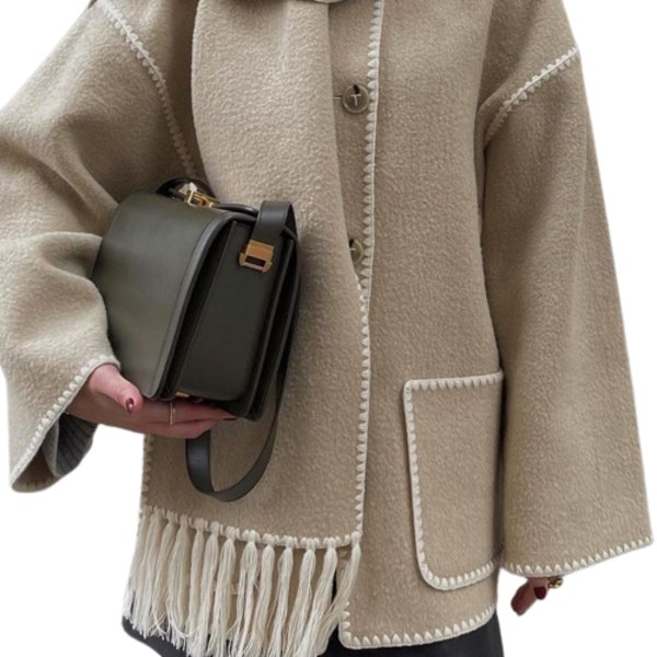 Damefrakke med Sjal Løst Enkeltbrystet Frakke Gray XL