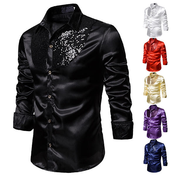 Miesten Kiiltävät Sekvenssit Disco Party Paita Black 2XL