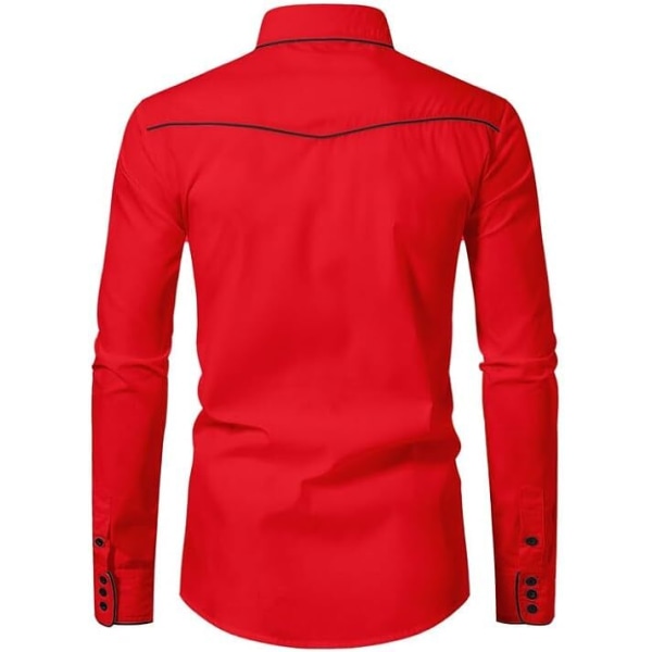 Western Cowboyskjorta för män Mode Slim Fit Design Red 1 2XL