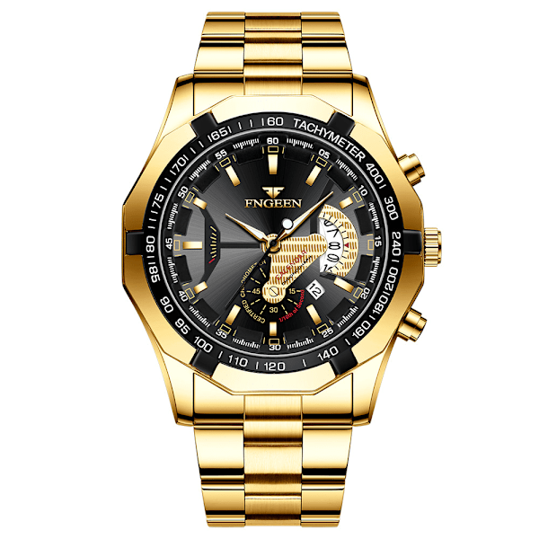 Herre-ur i læder med skelet-design og automatisk mekanisk urværk All gold - black face