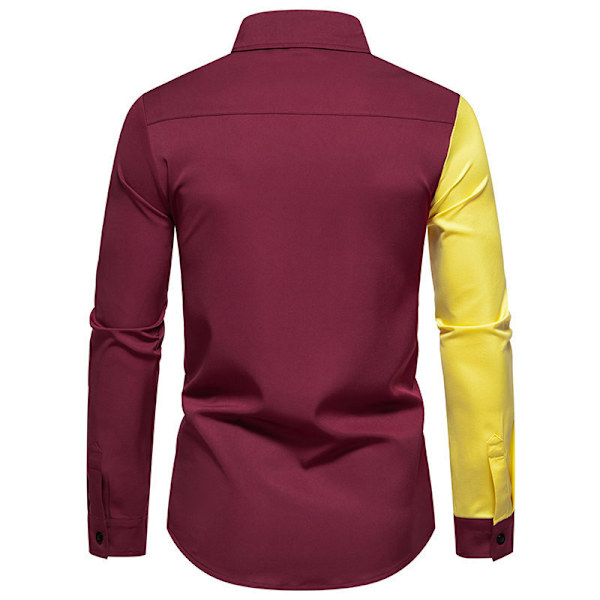 Mænds Lapel Business Skjorte med Farveblokke Red XL