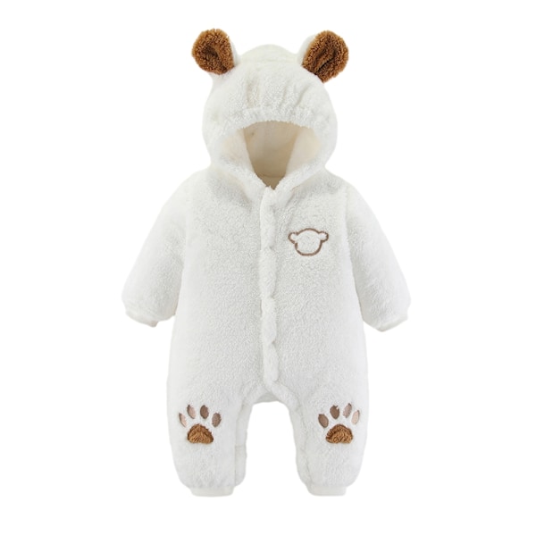 Baby Pige & Pige Fluffy Fleece Hooded Jumpsuit Langærmet Onesie White 66cm
