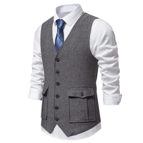 Casual enkelknäppt kostymväst för män Dark Gray 2XL
