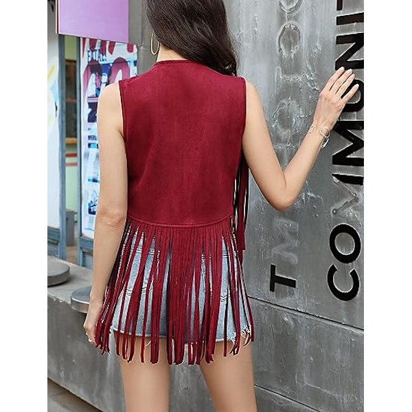 Dame Tassel Ærmeløs Vest Red M