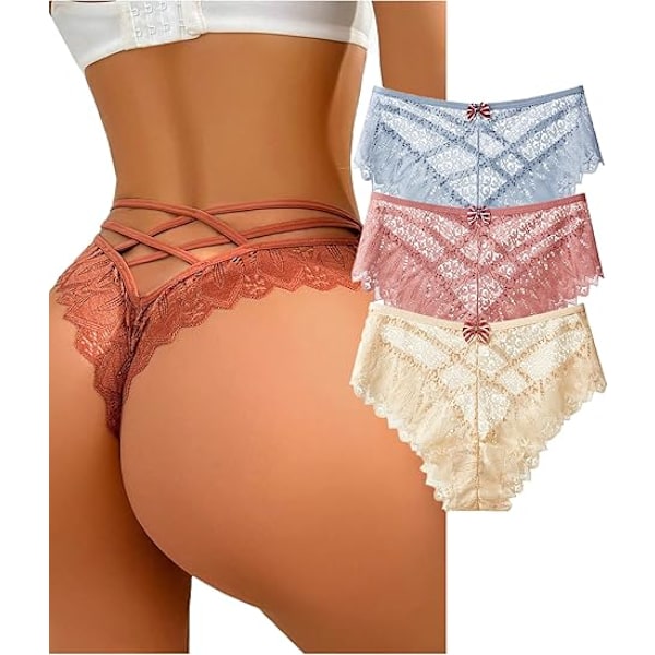 Sexiga stringtrosor för kvinnor, spetstrosor, underkläder med låg midja, 3-pack Set 1 M