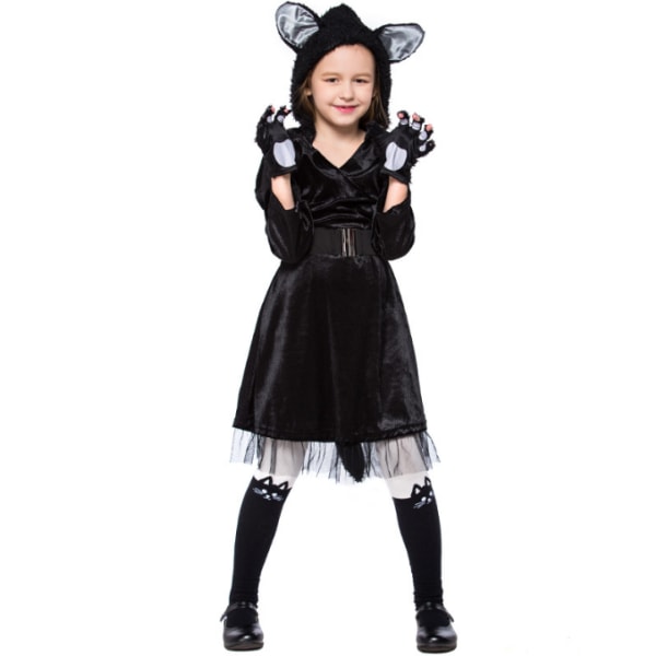 Luvtröja för svarta katter för flickor Halloween kostymer S