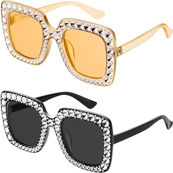 2 stk. Oversize Firkantede Glitrende Solbriller Retro Tykke Ramme Solbriller Yellow+Black