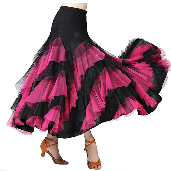 Naisten pitkä, kerroksinen tanssimekko tanssijuhliin latinalaisen tanssin tyyliin Black+Pink