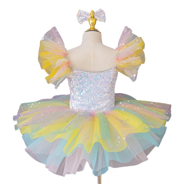 Børne Ballroom Klæder Sequined Tutu Kjoler Yellow 140