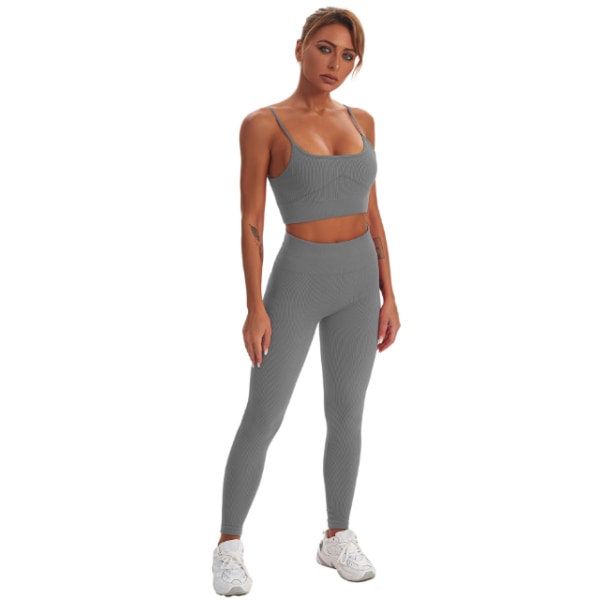 Kvinnor 2-delade Outfits Sport BH Sömlösa Leggings grey S