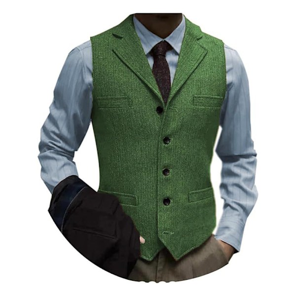 Miesten tweed-puku vintage-liivi kalanruoto villa juhlavest Green M