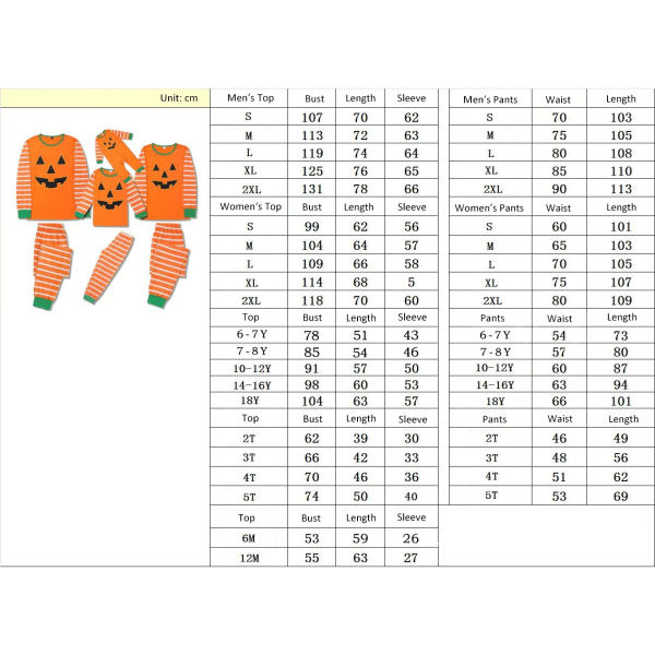 Familjematchande Pyjamas med Långärmad Pumpaprint för Halloween KIDS 3T