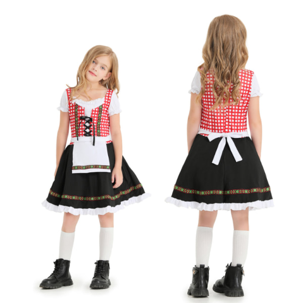 Traditionell tysk bayersk Dirndl Oktoberfest klänning för flicka Black S