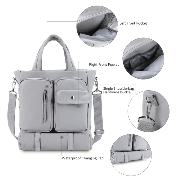 Bleiepose Tote Nappy Skiftende Tasker Multifunktionel Rejse Camping Picnic Tote Bag Gray