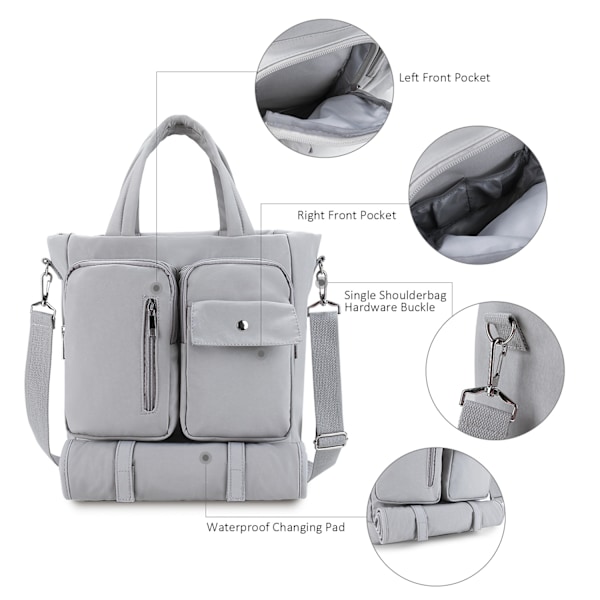 Blöjväsktote Nappy Changing Bags Multifunktionell Resa Camping Picknick Tote Bag Gray