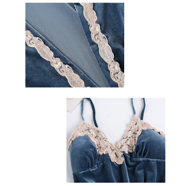 Damernas Sammetspyjamas Set 4-delars Lingeri Blommig Spets Cami Nattkläder med Kappan 2XL