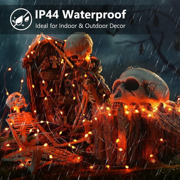33FT 100 LED Halloween-lys i oransje med 8 moduser Warm Light