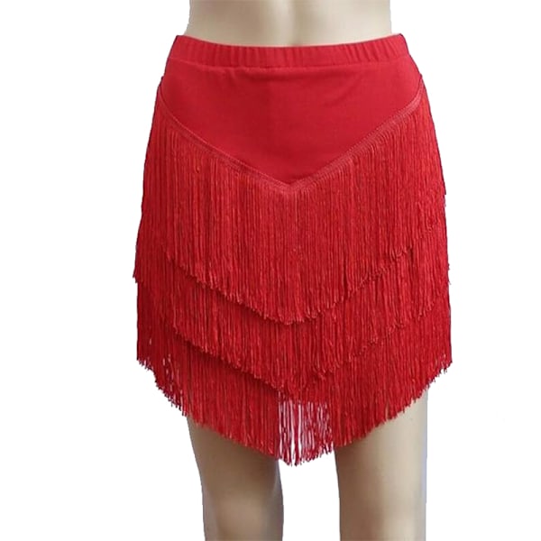 Kvinders Tassel Latin Danseskørt, Salsa Tango Rumba Dancewear Red 3XL