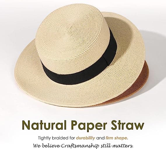 Kvinnor Bred Brätte Straw Panama Sun Hat Beige