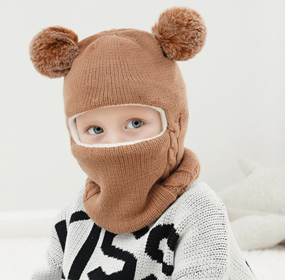 Barn Vintermössa Scarf Öronlapp Huv Kepsar brown