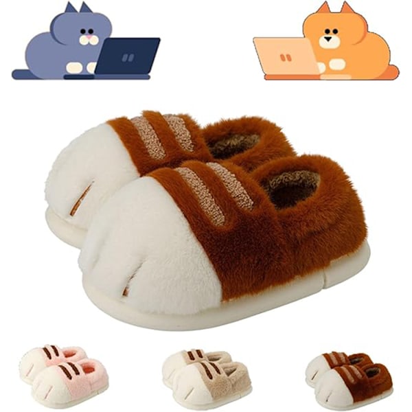 Damkatt Tofflor, 3D Katt Tass Cartoon Tofflor Coffee 42-43