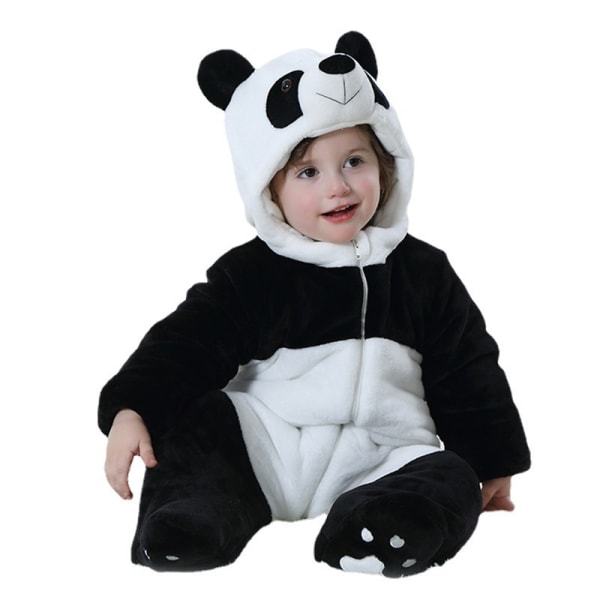 Unisex Baby Panda Kostym Flanell Hooded Jumpsuit panda 100cm