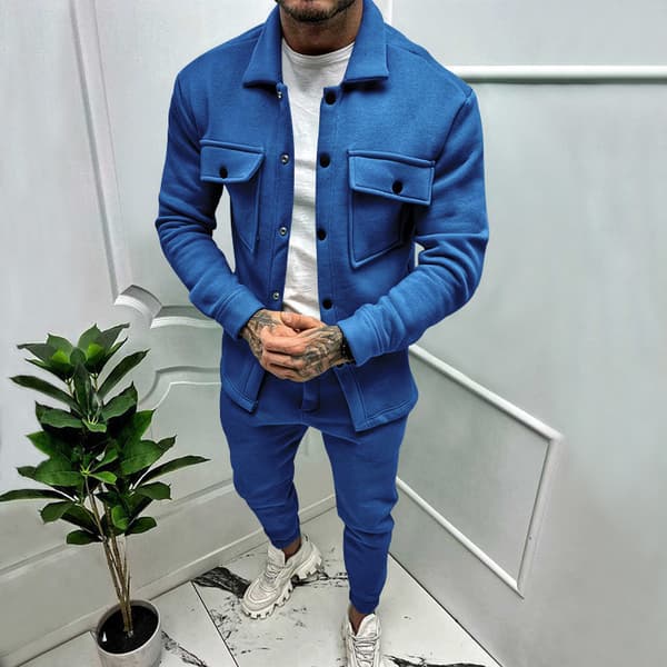 Mænds Langærmede Træningssæt 2 Dele Corduroy Sweatsuits Vintertøj Blue M