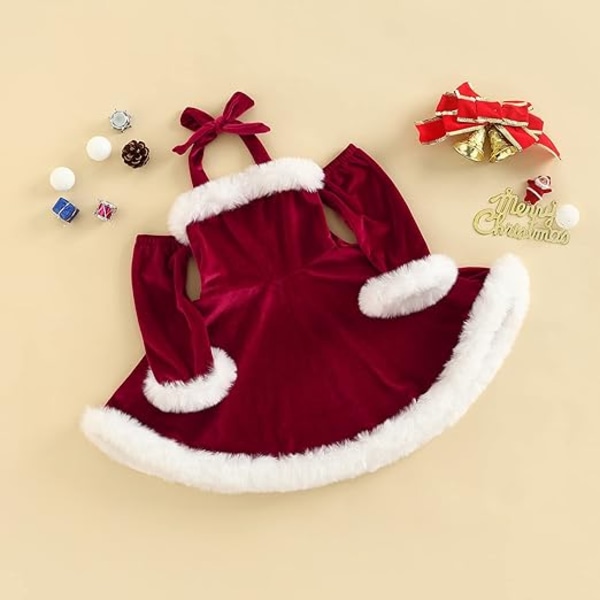 Toddler Julklänning Sammet långärmad jultomteklänning 130