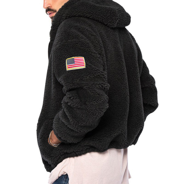 Vinter sherpafodrad hoodie med dragkedja för män Black M