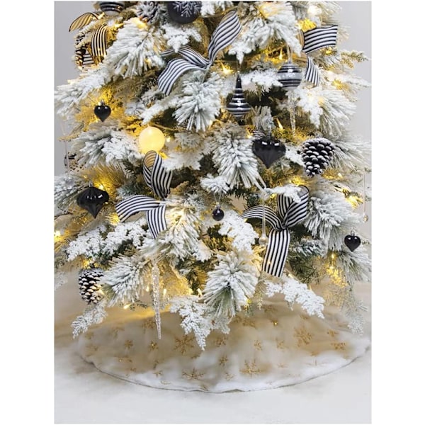 Hvit Kunstig Pels Juletre Skjørt med Sekvens Snøflak Juletre Skjørt Silver 90cm