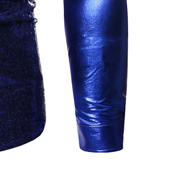Menn Sequin Langarmet Skjorte Metallisk 60-talls Skjorte Knappeskjorte Blue M