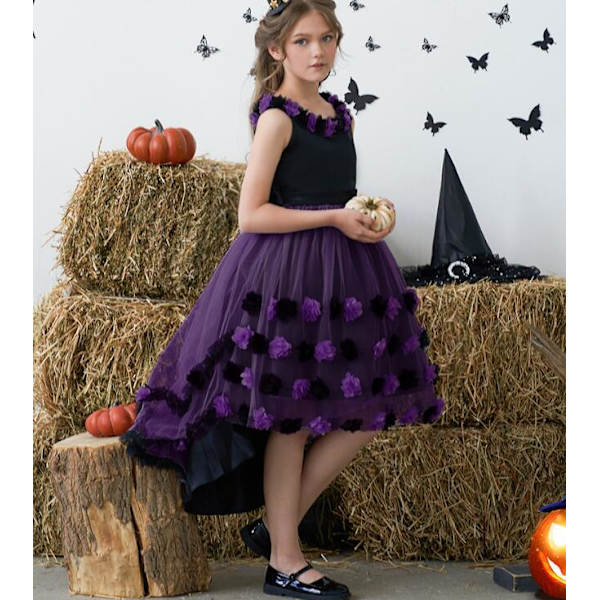 Jentekjole med blomstrende kake-nett-skjørt Purple 140CM