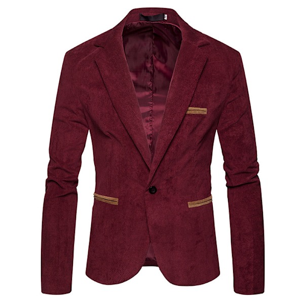 Herrar Casual Corduroy Blazer Klassisk Passform Sportjacka Wine Red M