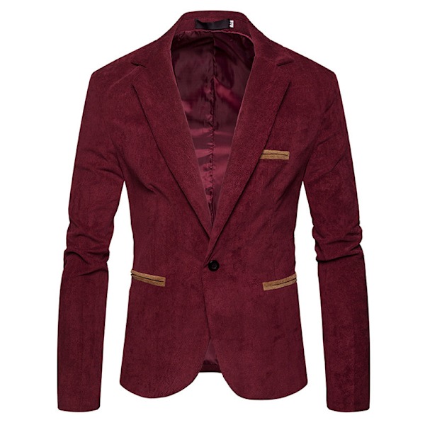 Mænds Casual Corduroy Blazer Klassisk Pasform Sportjakke Wine Red L