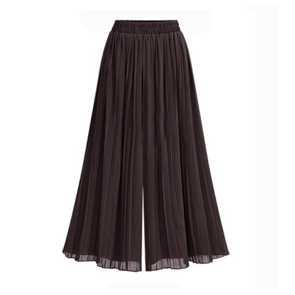Dam Elastisk Midja Plisserade Chiffong Culottes Croppade Vida Ben Flödiga Byxor brown 5XL