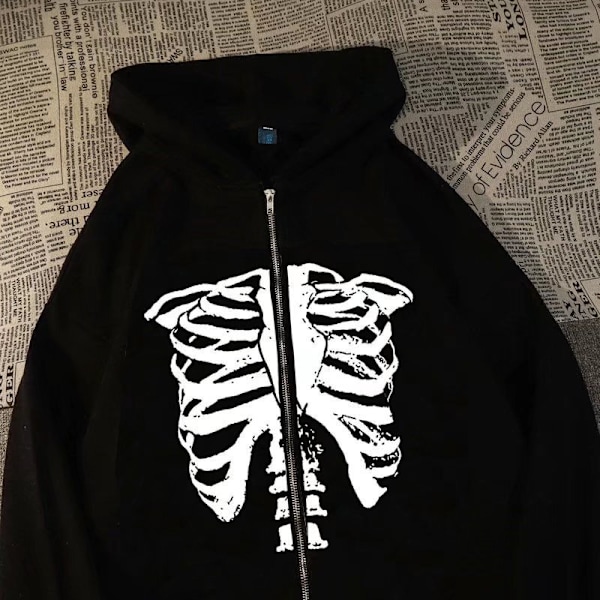 Dame Zip-Up Hoodie med Skelet-Skalle Grafik Red M