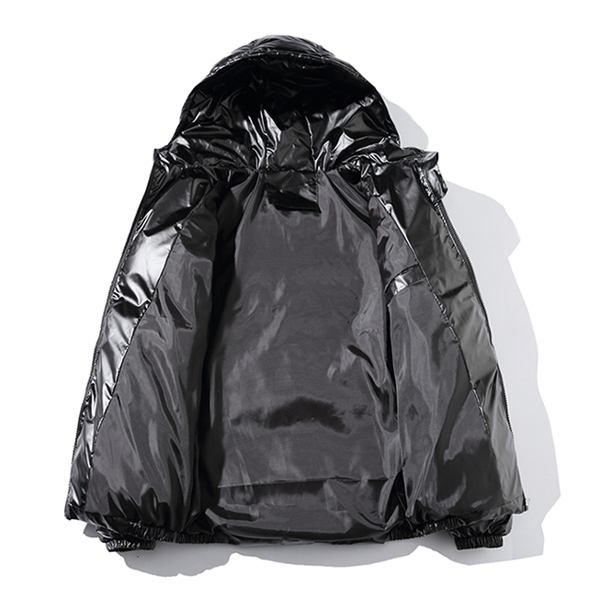 Hooded Full Zip Metallic Shiny Down Coat för män black S