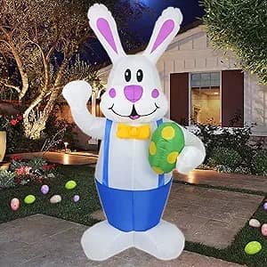 Påske Blå Kanin som Holder Egg Oppblåsbar Hagedekorasjon Rabbit