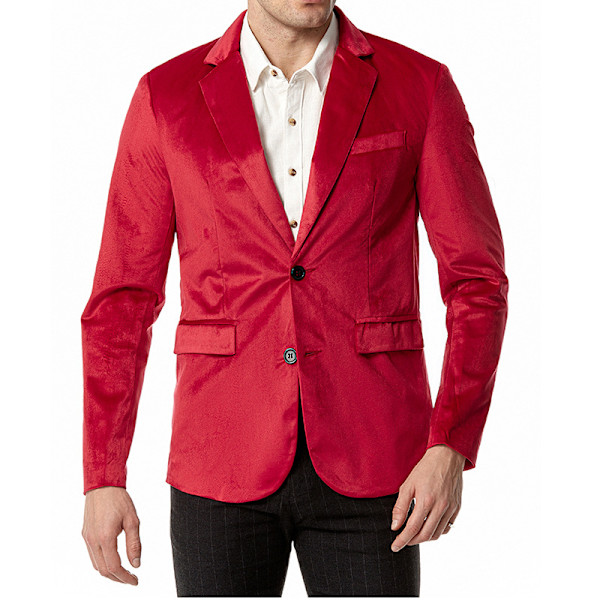 Herrjacka i sammetsblazer med två knappar Red M