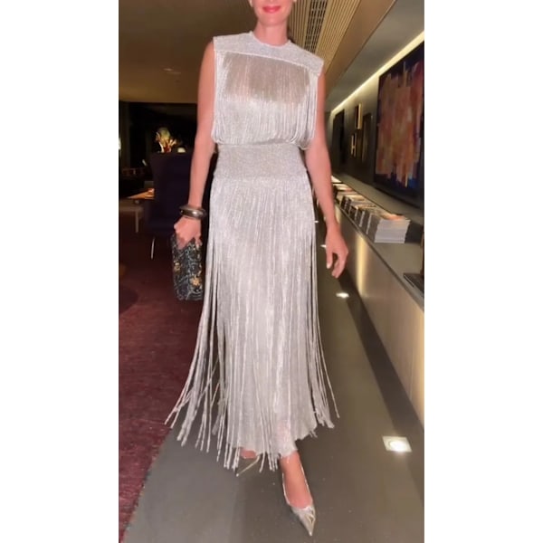 Dam 2-delade Outfits Frans Topp och Lång Kjolk Set för Fest silvery XL